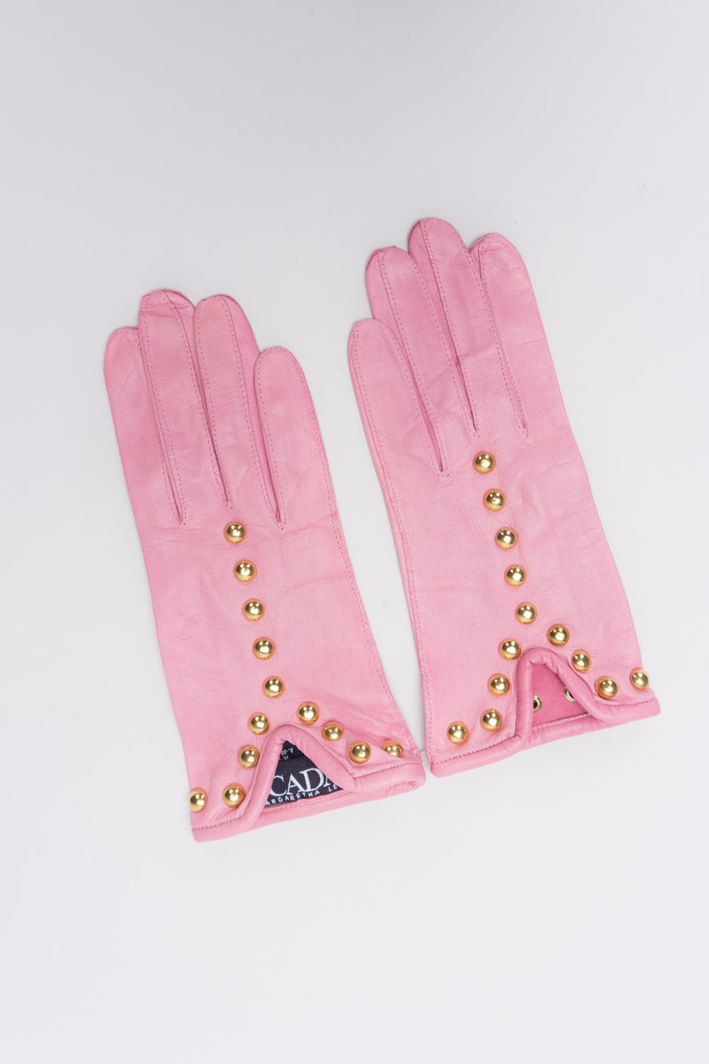 Escada Gold Y-Stud Leather Gloves