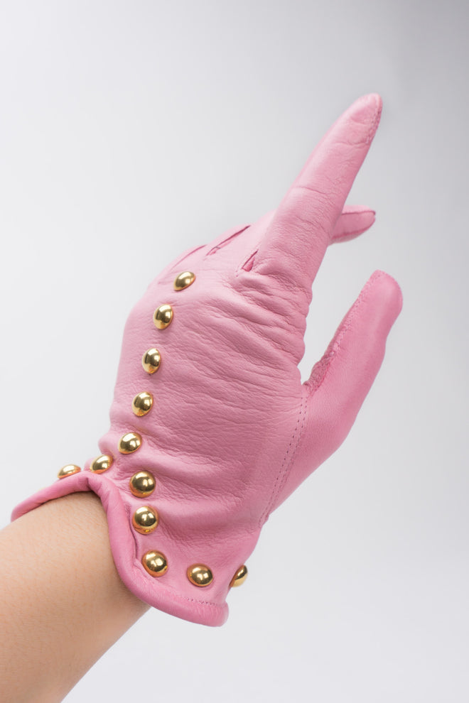 Escada Gold Y-Stud Leather Gloves