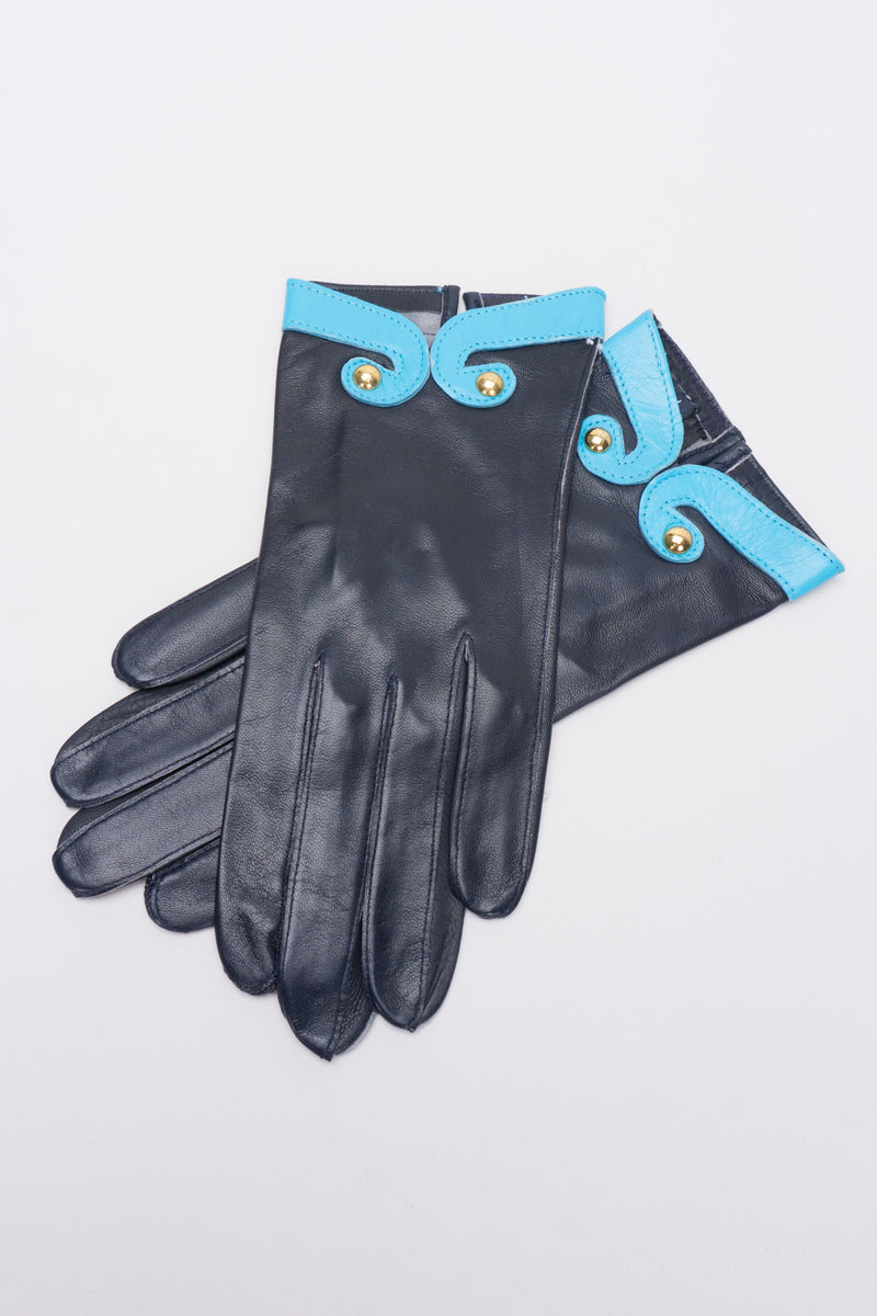 Escada Studded Contrast Trim Leather Gloves