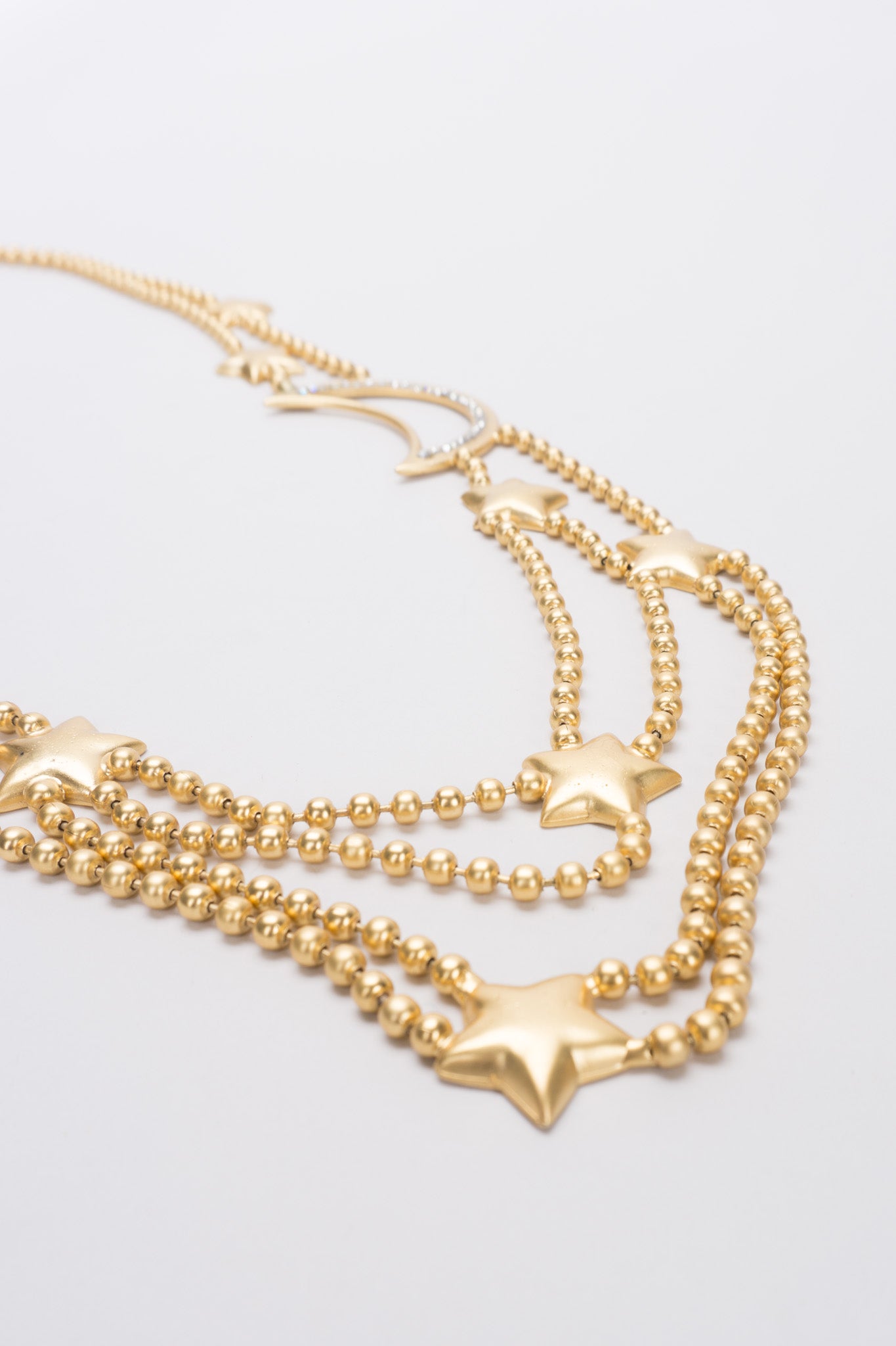 Shooting Stars and Moon Layered Matte Gold Necklace