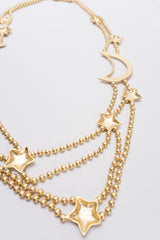 Shooting Stars and Moon Layered Matte Gold Necklace