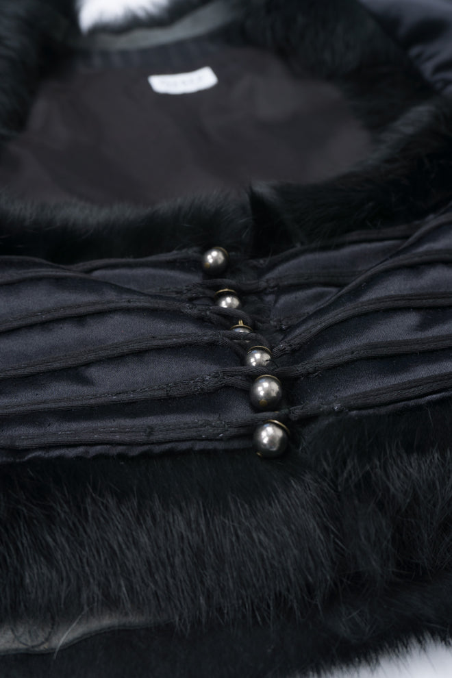 Ozbek Silk Satin Fur Trim Crop Vest