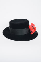 Givenchy Poppy Blossom Velvet Boater Brimmed Hat