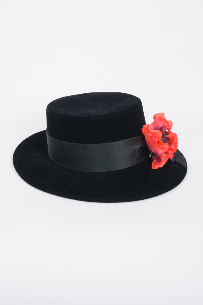 Givenchy Poppy Blossom Velvet Boater Brimmed Hat