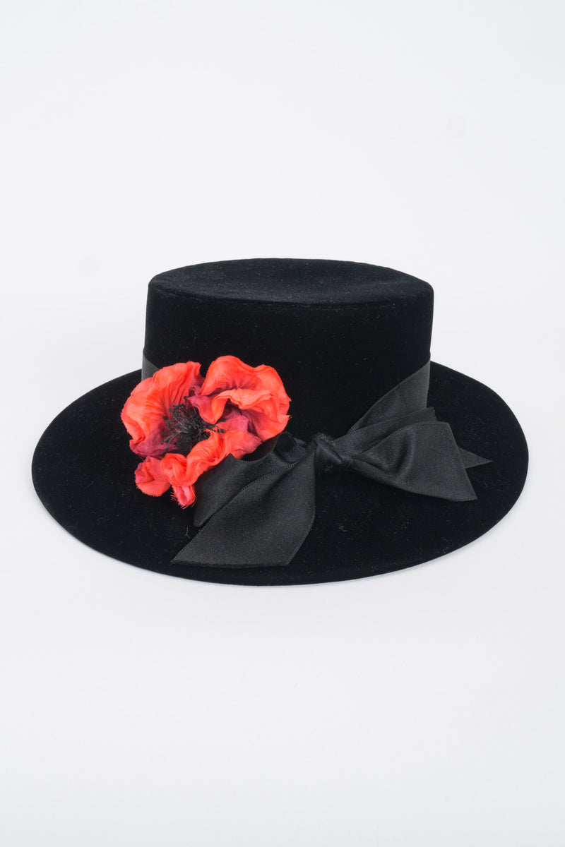 Givenchy Poppy Blossom Velvet Boater Brimmed Hat
