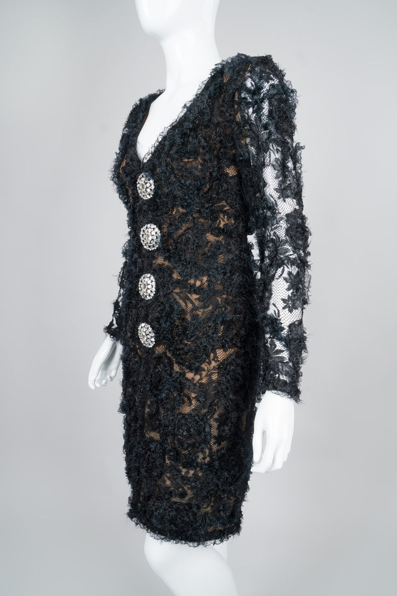 Givenchy 80s Lace Mesh Ruffle Cocktail Dress