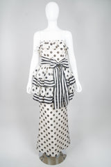 Givenchy 80s Silk Burlap Tiered Polka Dot Peplum Gown