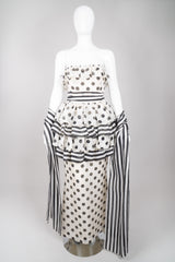 Givenchy 80s Silk Burlap Tiered Polka Dot Peplum Gown