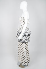 Givenchy 80s Silk Burlap Tiered Polka Dot Peplum Gown