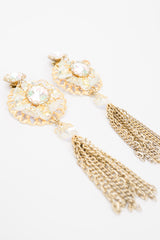 Vintage Unsigned AB Crystal Filigree Tassel Earrings