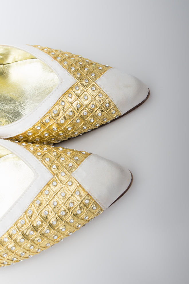 Giorgio Beverly Hills Old Hollywood Crystal Lamé Slingback Heels