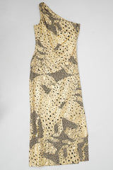 YSL Yves Saint Laurent AW 1992 Leopard Lamé One-Shoulder Dress