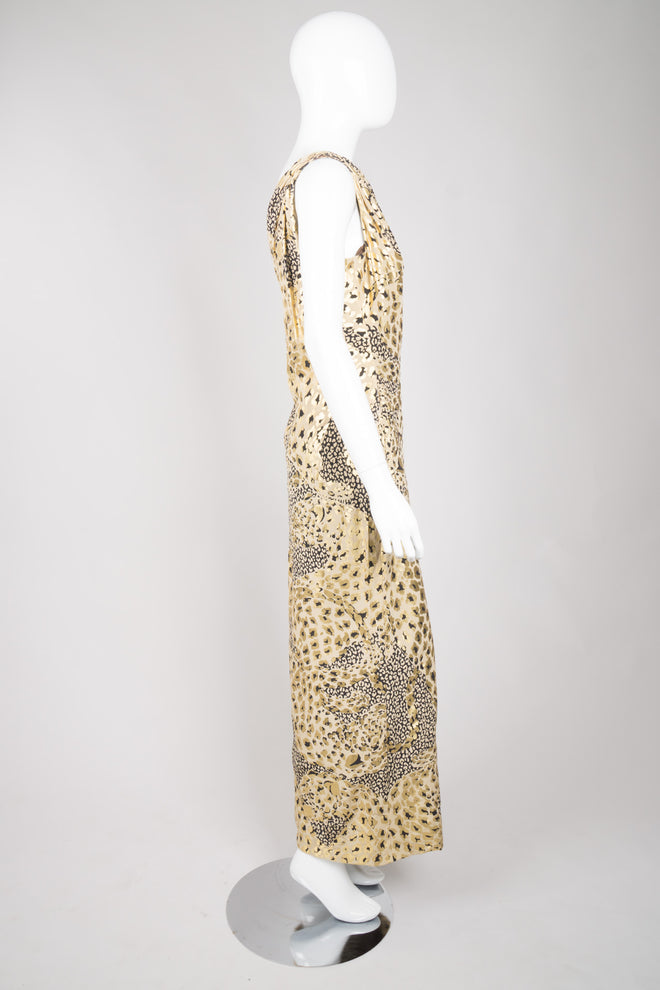 YSL Yves Saint Laurent AW 1992 Leopard Lamé One-Shoulder Dress