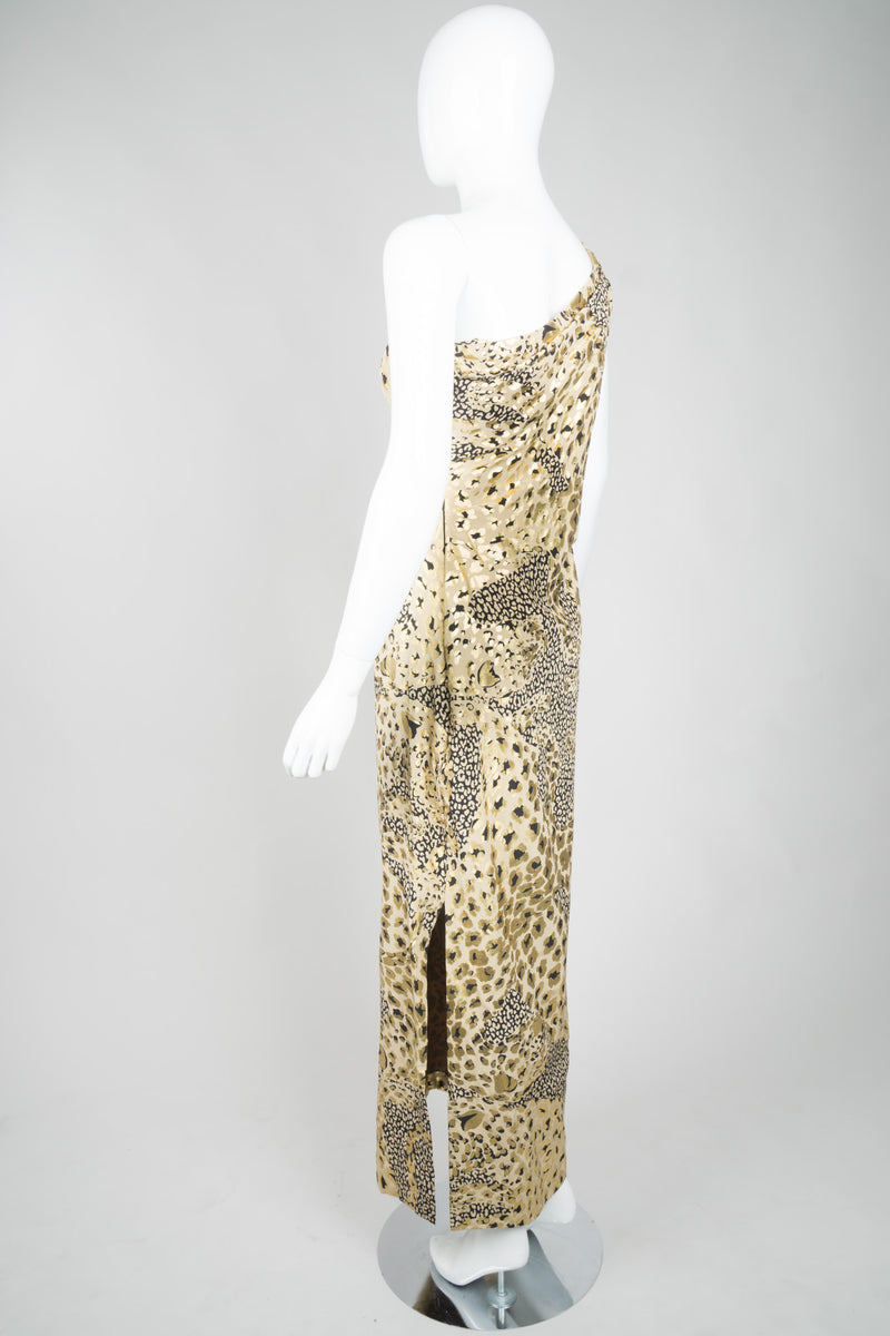 YSL Yves Saint Laurent AW 1992 Leopard Lamé One-Shoulder Dress