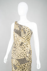 YSL Yves Saint Laurent AW 1992 Leopard Lamé One-Shoulder Dress