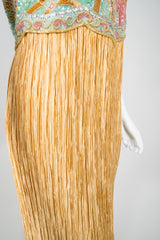 Mary McFadden Beaded Halter Pleated Column Dress