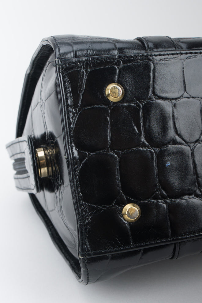Fred Hayman Croc Embossed Leather Satchel Handbag