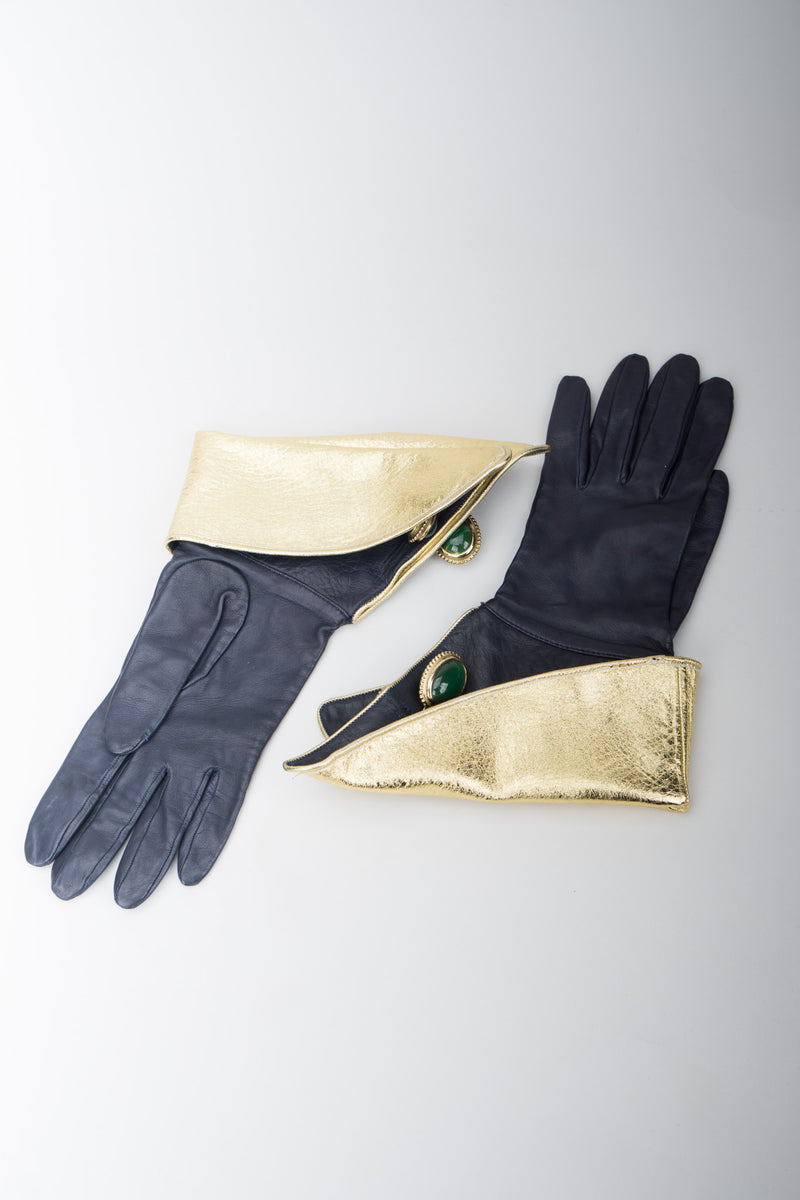 Isabel Canovas Metallic Lamé Cuffed Gauntlet Gloves