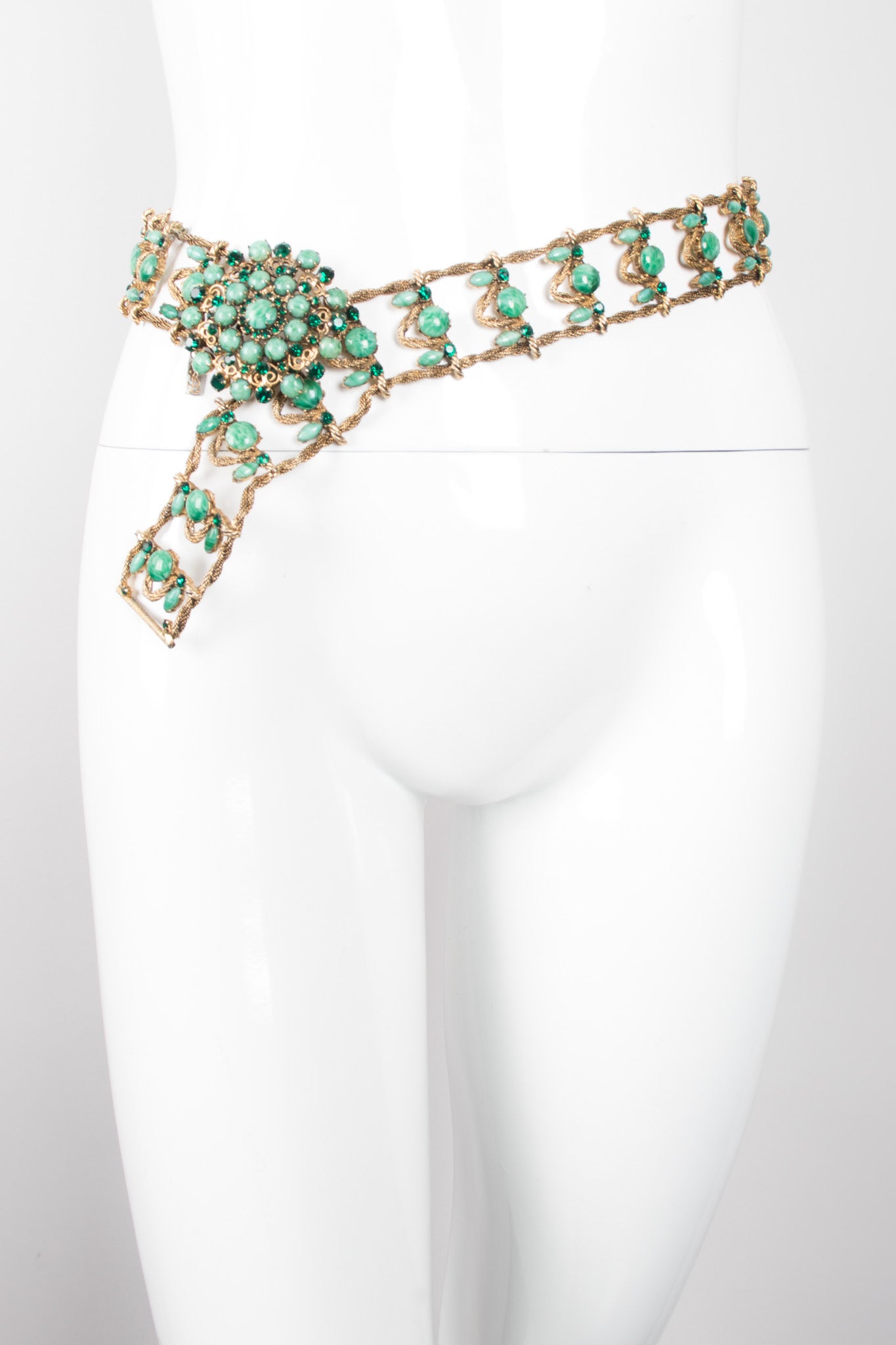 Yves Saint Laurent YSL 1960 Vintage Crystal Jade Aventurine Metal Belt