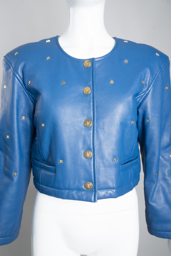 Courreges Logo Stud Cropped Leather Jacket