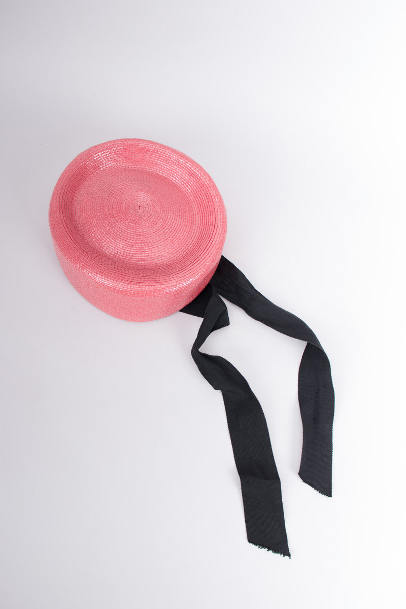 Yves Saint Laurent YSL Straw Ribbon Tie Jackie O Pillbox Hat