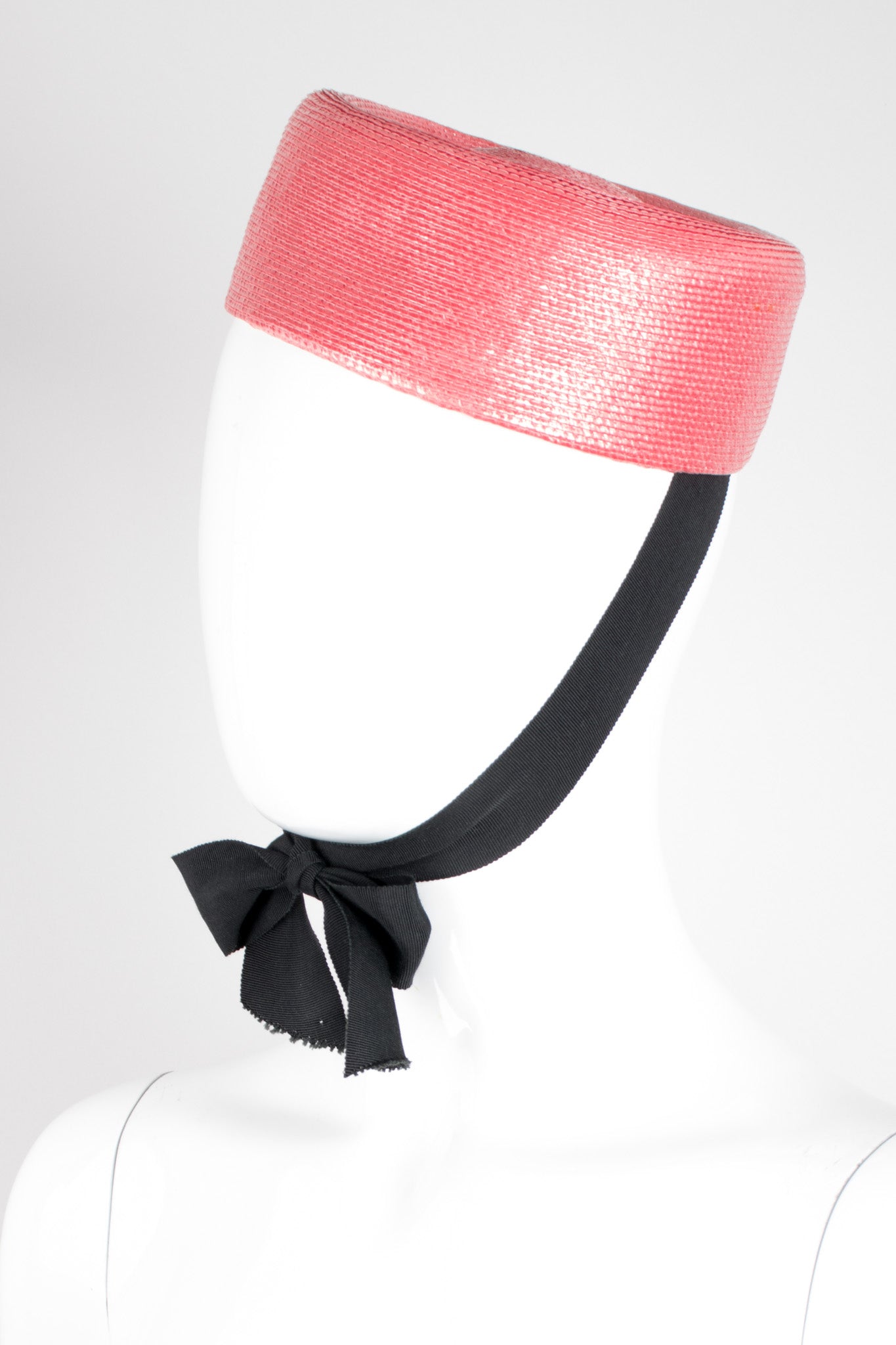 Yves Saint Laurent YSL Straw Ribbon Tie Jackie O Pillbox Hat