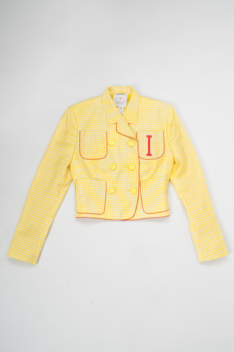 Istante Versace Cropped Gingham Double Breasted Letter Jacket