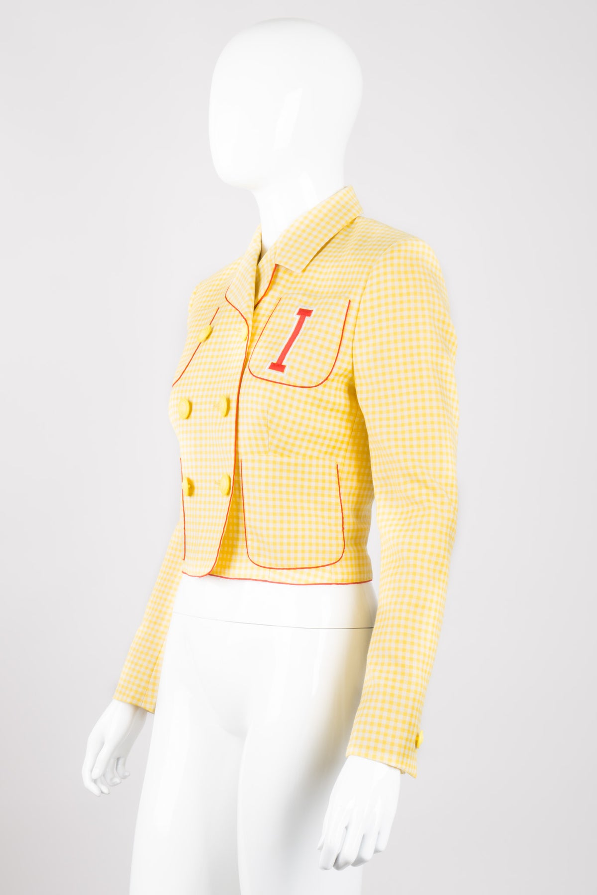 Istante Versace Cropped Gingham Double Breasted Letter Jacket – Recess