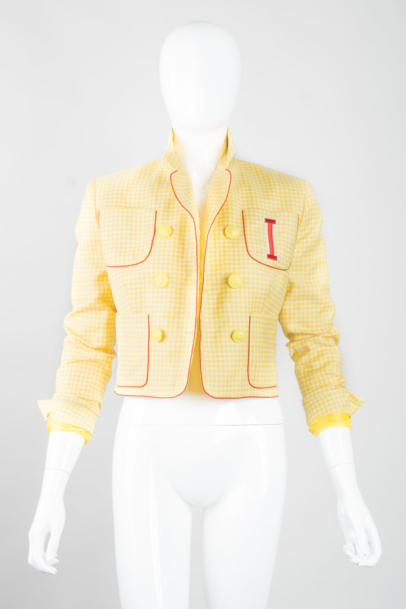 Istante Versace Cropped Gingham Double Breasted Letter Jacket