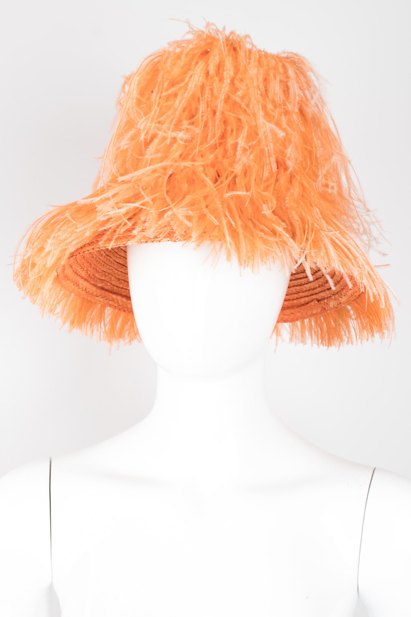Happy Capper Ostrich Feather Straw Bucket Hat