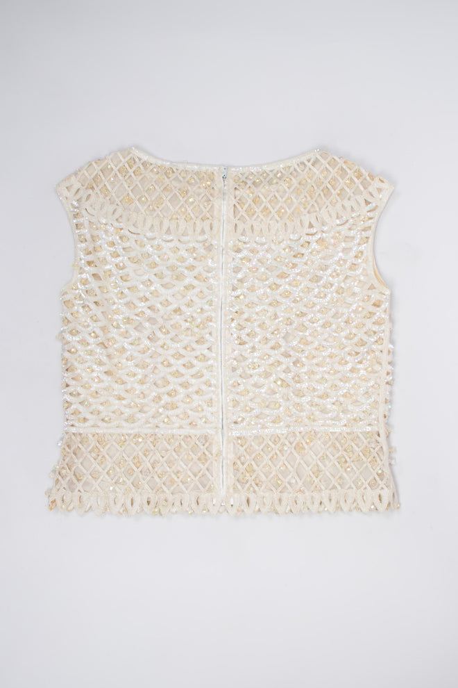 Bateau Neck Beaded Bridal Wedding Sleeveless Vintage Shell