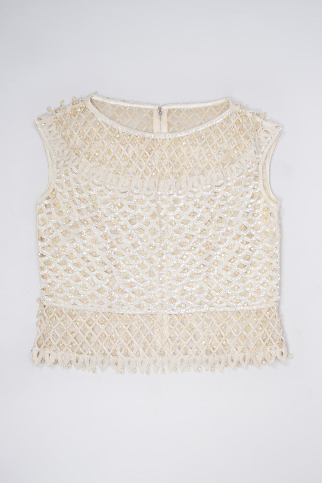Bateau Neck Beaded Bridal Wedding Sleeveless Vintage Shell