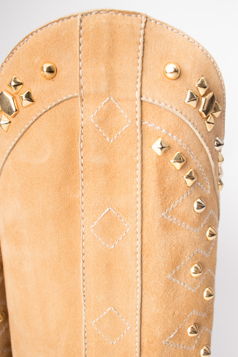 Susan Bennis Warren Edwards SBWE Tan Studded Suede Fringe Cowboy Boots