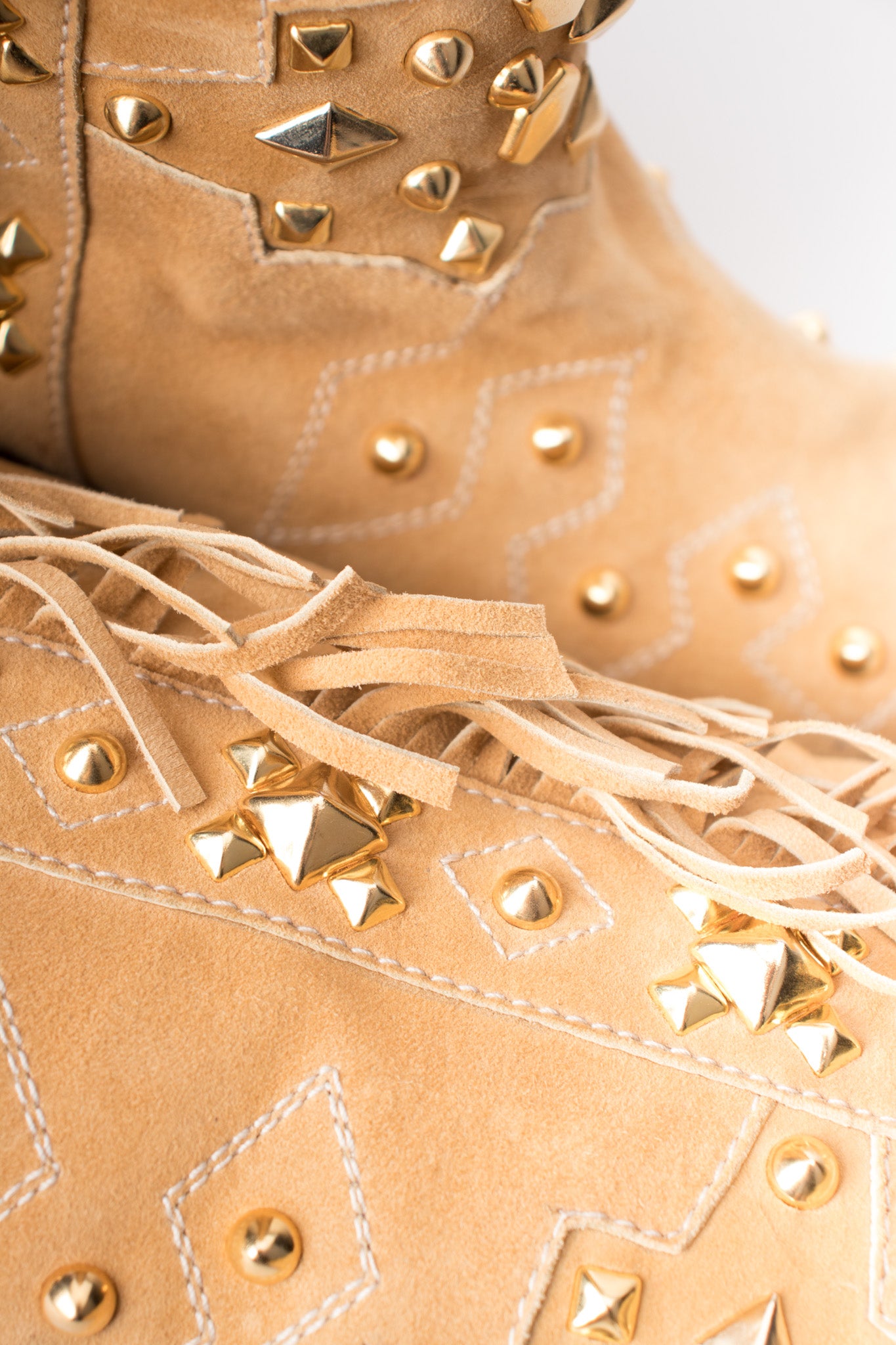 Susan Bennis Warren Edwards SBWE Tan Studded Suede Fringe Cowboy Boots