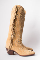 Susan Bennis Warren Edwards SBWE Tan Studded Suede Fringe Cowboy Boots