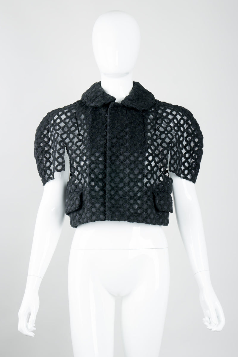 Comme Des Garcons Sheer Mesh Daisy Embroidered Short Sleeve Jacket
