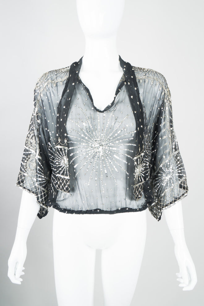 Lillie Rubin Sheer Chiffon Sequin Sunburst Top