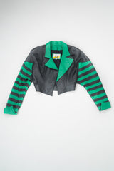 Phillip Noel Beetlejuice Cropped Stripe Leather Jacket