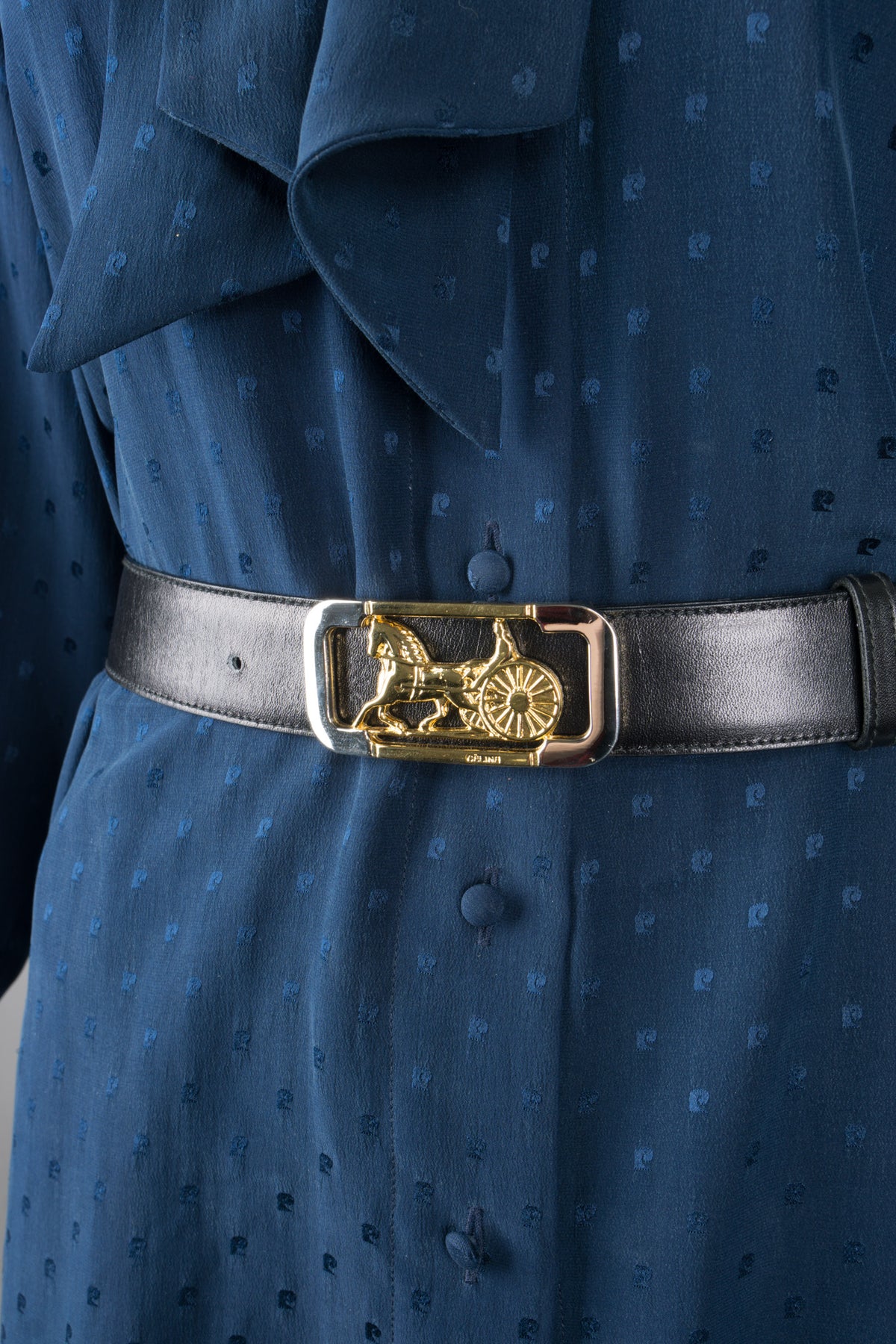AUTH CELINE Horse Carriage Gold Black Leather 68cm Womens Belt Celine 1990s Horse Loop Gold Belt main image 2