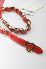 Moschino Cherry Red Patent Leather Braid Heart Chain Belt