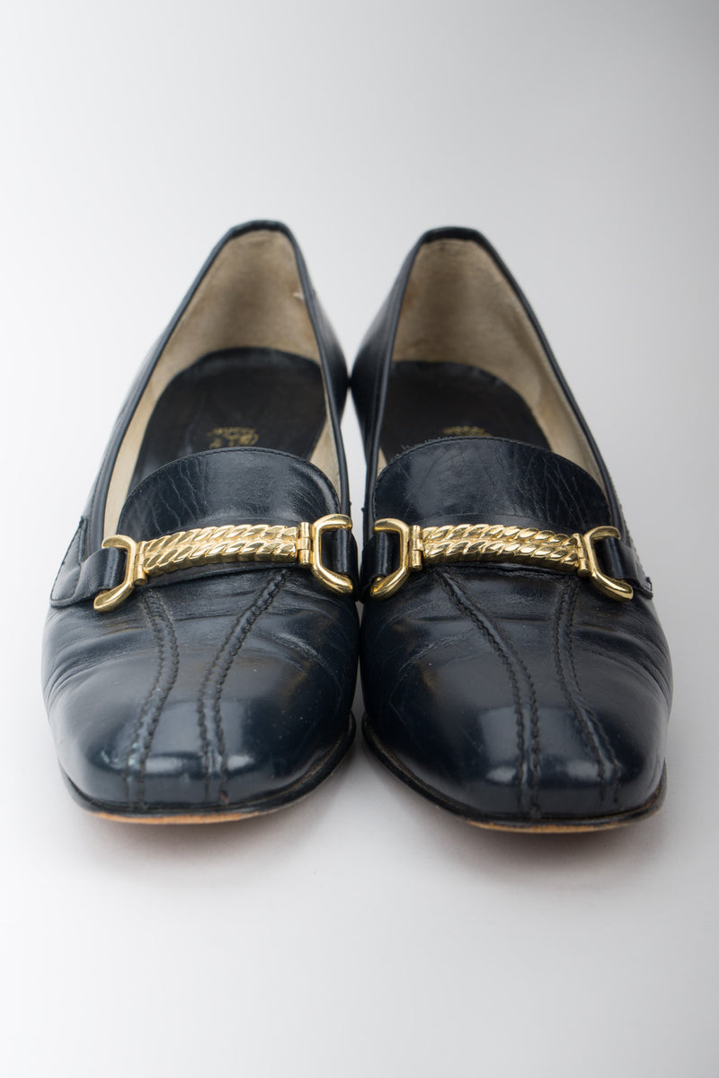 Gucci Vintage Gold Braid Heeled Loafers