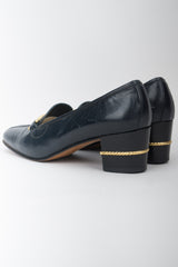 Gucci Vintage Gold Braid Heeled Loafers