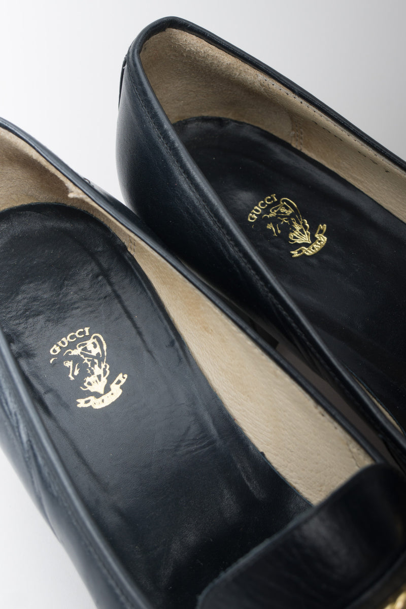 Gucci Vintage Gold Braid Heeled Loafers