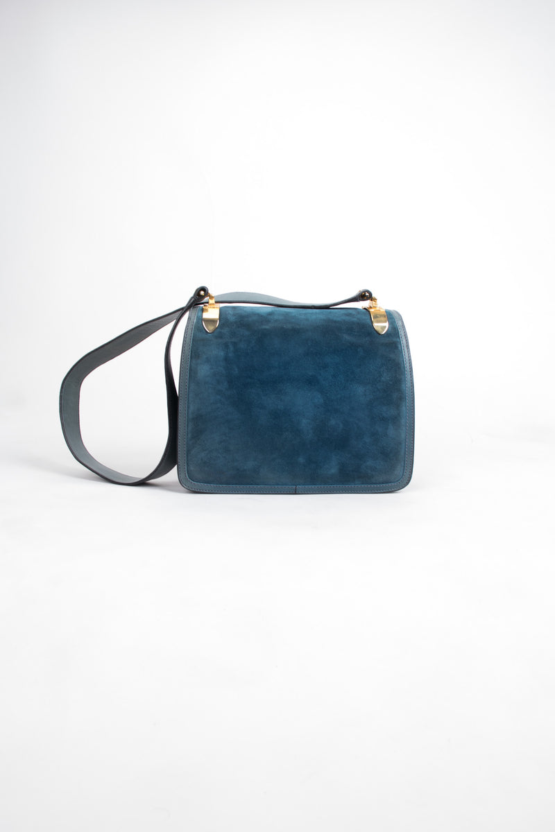GUCCI Vintage Handbag Front Flap Purse Cross Body BLUE 