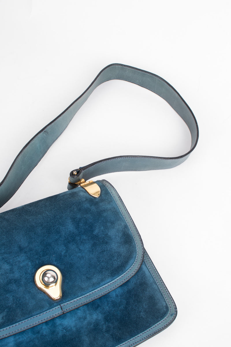 GUCCI Vintage Handbag Front Flap Purse Cross Body BLUE 