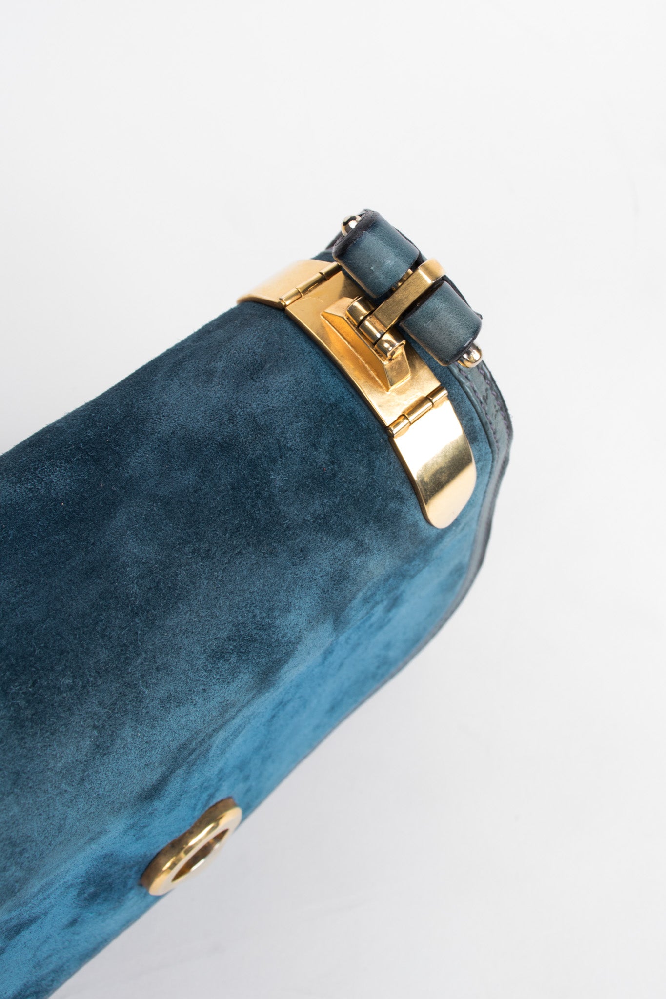 Gucci Vintage Peacock Blue Suede Shoulder Bag