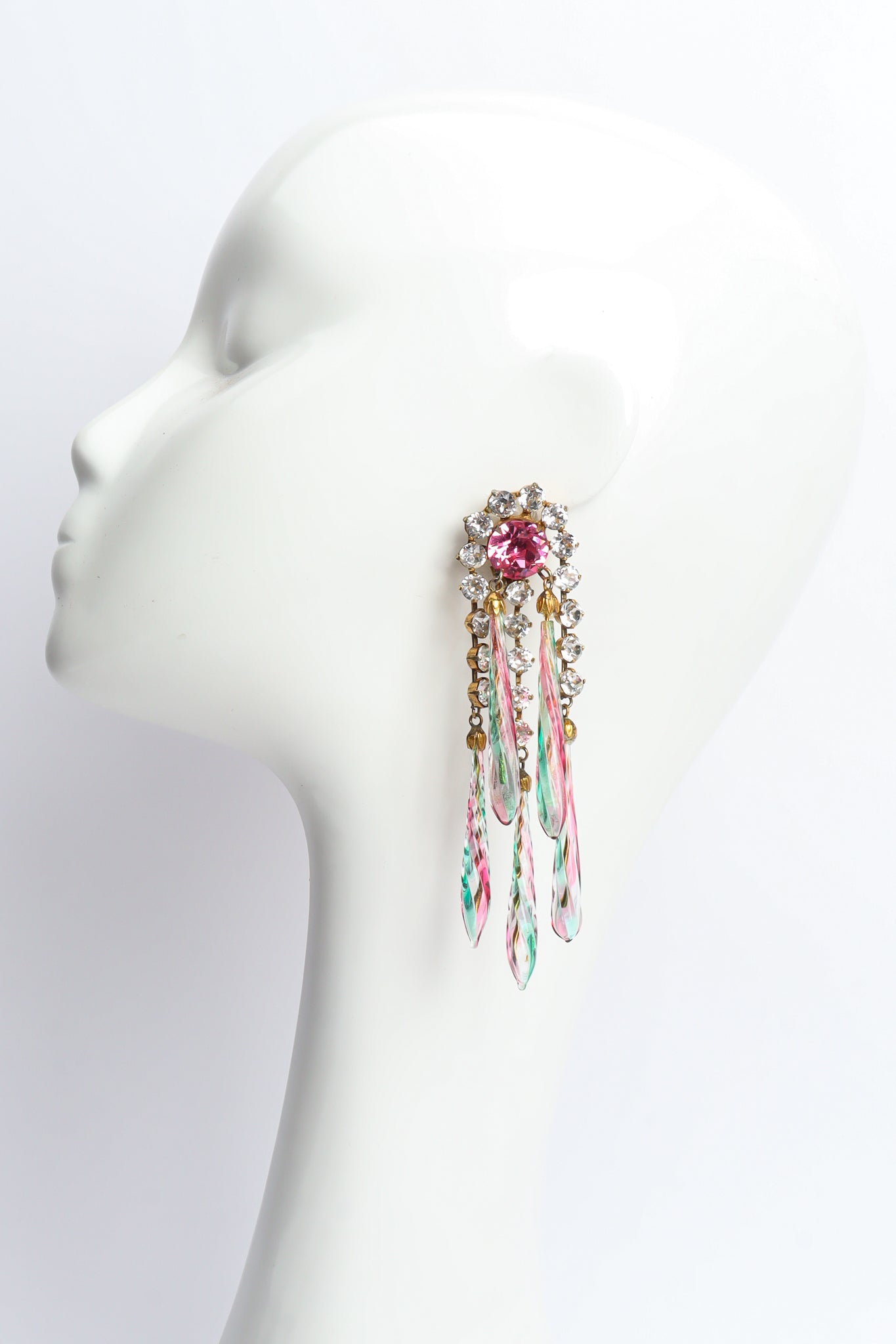 Vintage Schreiner Glass Rod Crystal Chandelier Earrings mannequin @ Recess LA
