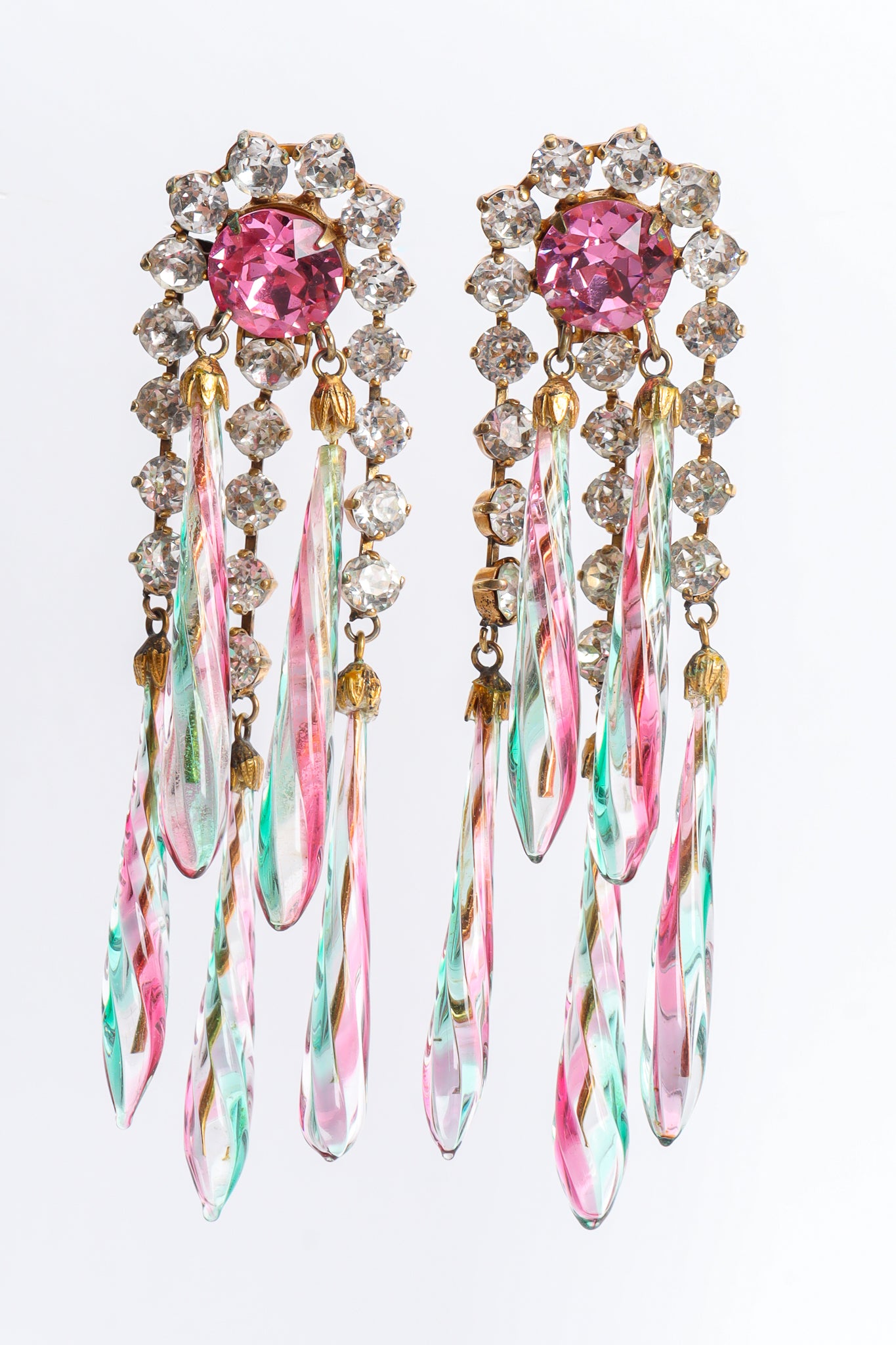 Vintage Schreiner Glass Rod Crystal Chandelier Earrings front hang @ Recess LA