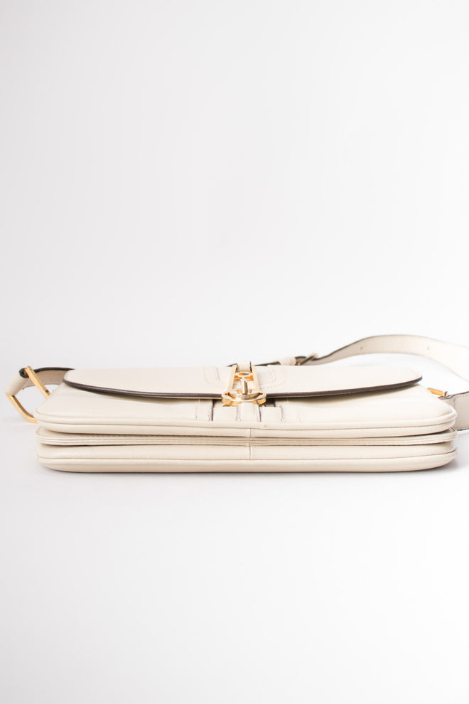 Gucci Topstitched Turnlock Bone Leather Shoulder Bag