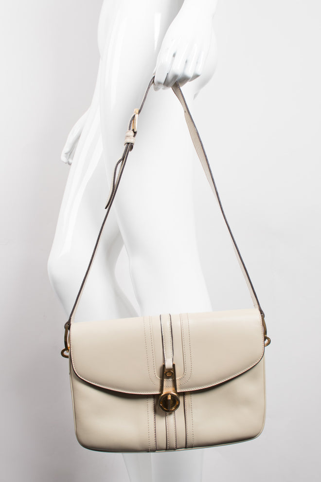 Gucci Topstitched Turnlock Bone Leather Shoulder Bag